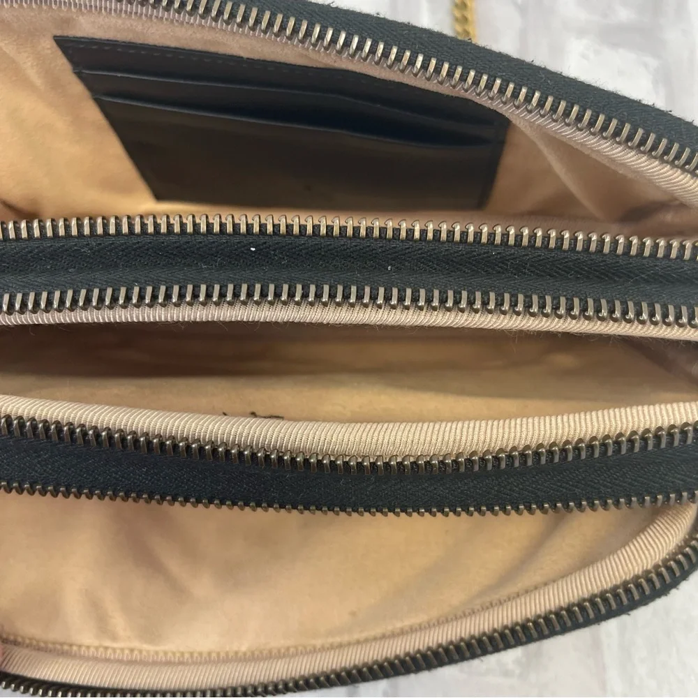 Gucci GG Marmont Triple Zip Chain Bag Matelasse Leather Mini in Black - Preowned